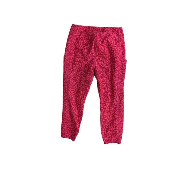 Torrid Pink Leopard Mid-Rise Crop Leggings Sz 1 XL Pockets Thick Barbie Core - Picture 3 of 10